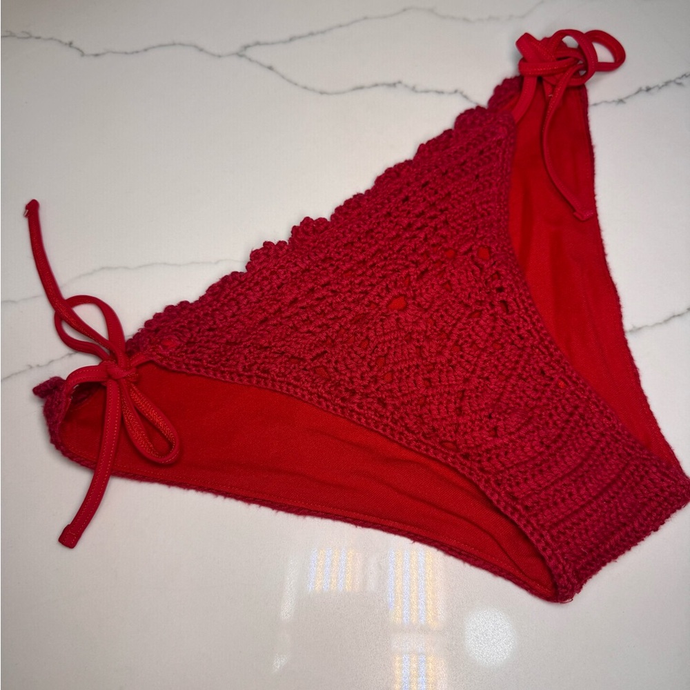 Abercrombie & Fitch Red Crochet Bikini Bottom